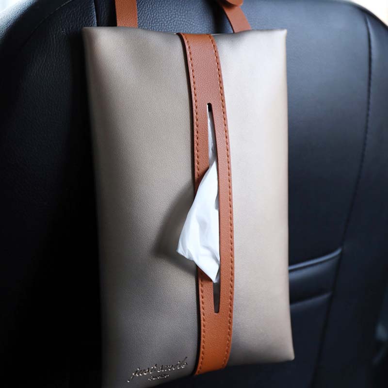 車用収納 シートバック用 ティッシュ箱 高級感デザイン おしゃれ 多色 いい触感 ソフトレザー - iCarCompanion