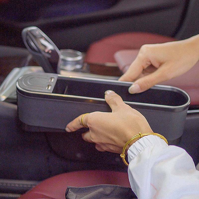 車用収納ボックス 多機能 多色ライト付き スマホ充電 おしゃれ シートギャップ 隙間収納 - iCarCompanion