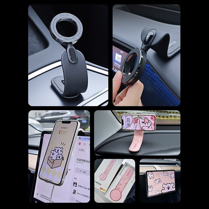 車載ワイヤレス充電器 LEDライト付き360度回転 安定性 粘着ゲル吸盤＆エアコン吹き出し口式兼用 片手操作 置くだけワイヤレス充電 スマホホルダー - iCarCompanion