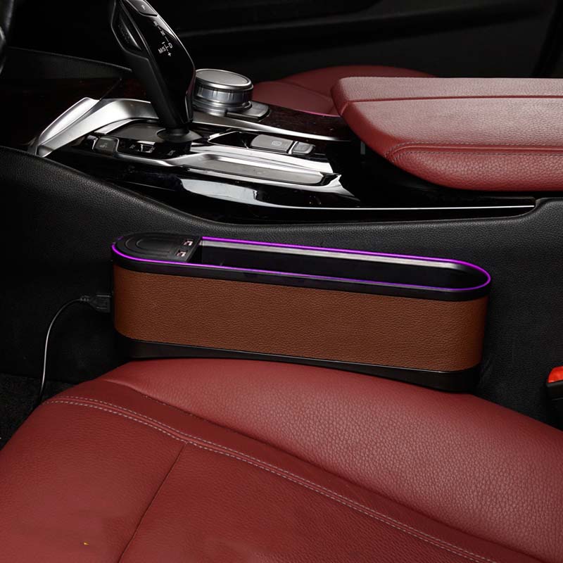 車用収納ボックス 多機能 多色ライト付き スマホ充電 おしゃれ シートギャップ 隙間収納 - iCarCompanion