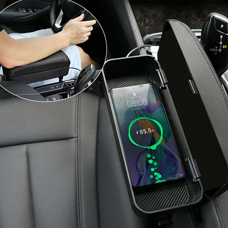車用収納ボックス ワイヤレス充電 昇降肘掛け 多機能 実用 運転疲労軽減 高級レザー 隙間収納 - iCarCompanion