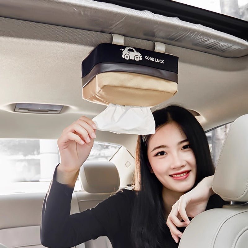 車用 ティッシュケースティッシュボックス サンバイザー取付 車 収納 簡単取付 ワンタッチ取付 収納ポケット高級質感 取付簡単 車用品 - iCarCompanion
