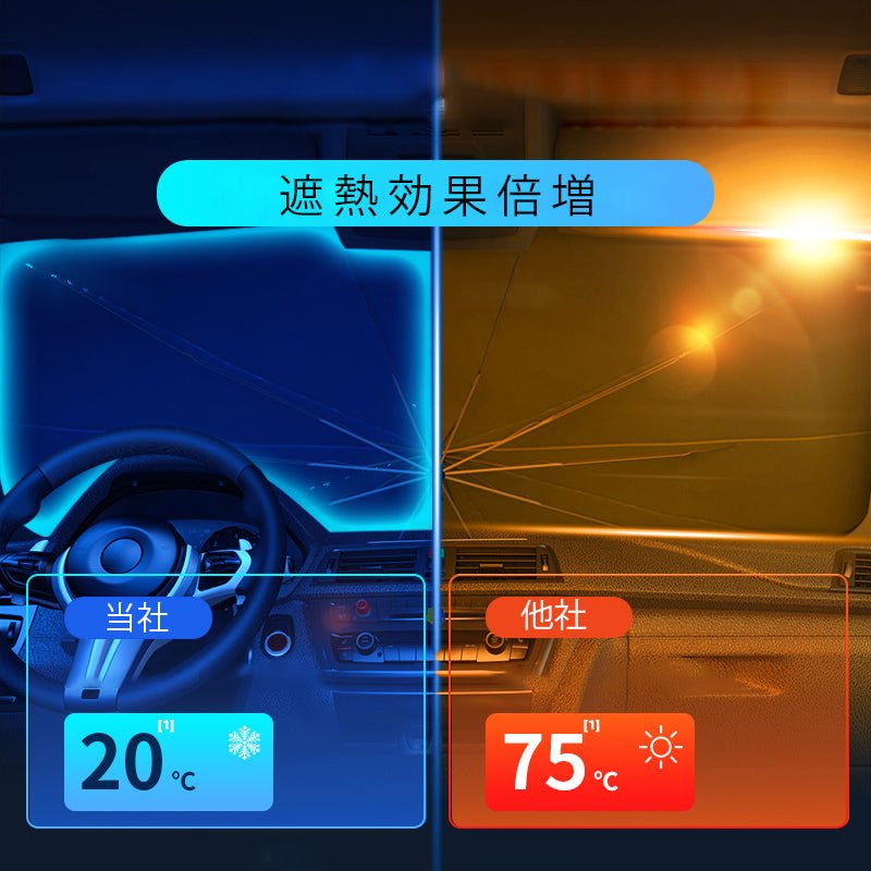 最新車用サンシェード 折り畳み式 傘型 日よけ 遮光遮熱 放熱効果倍増  収納ポーチ付き 専用サンシェード | iCarCompanion