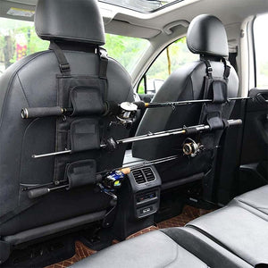 車用収納 釣り竿ラック 多機能 しっかり シートバック用 マジックテープ固定 釣り道具収納 - iCarCompanion