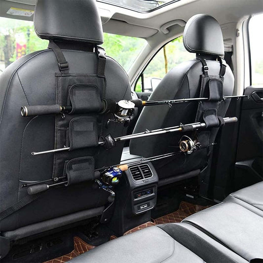 車用収納 釣り竿ラック 多機能 しっかり シートバック用 マジックテープ固定 釣り道具収納 - iCarCompanion