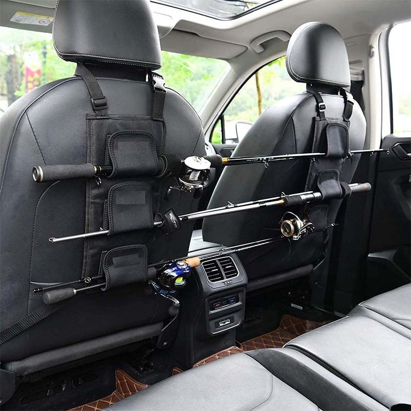 車用収納 釣り竿ラック 多機能 しっかり シートバック用 マジックテープ固定 釣り道具収納 - iCarCompanion