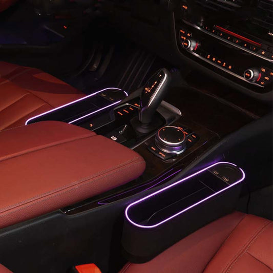 車用収納ボックス 多機能 多色ライト付き スマホ充電 おしゃれ シートギャップ 隙間収納 - iCarCompanion