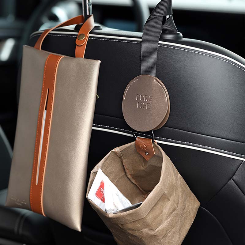 車用収納 シートバック用 高級感レザーフック ハンガー おしゃれ 多色 カー・家庭両用 - iCarCompanion