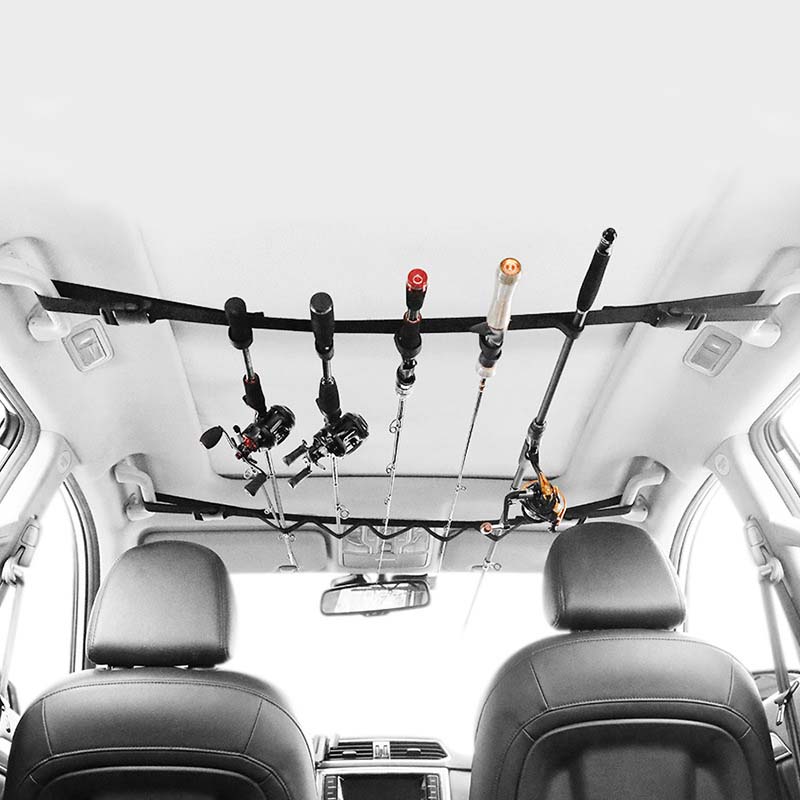 車用収納 釣り竿ラック 多機能 サンルーフ収納 しっかり 耐久 ネット・ポケット付き - iCarCompanion
