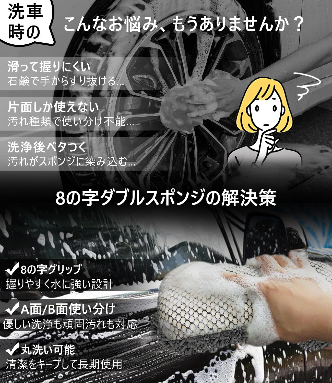 洗車ミット 2枚入りセット コスパ最強 洗車手袋 マイクロファイバー製 洗車グッズ 車 バイク 自転車用 洗車スポンジ