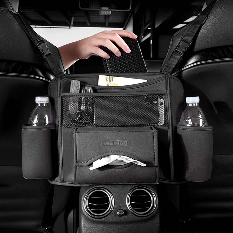 車用収納 高級感 ティッシュボックス 多機能 実用 カップホルダー おしゃれ 収納ポケット - iCarCompanion