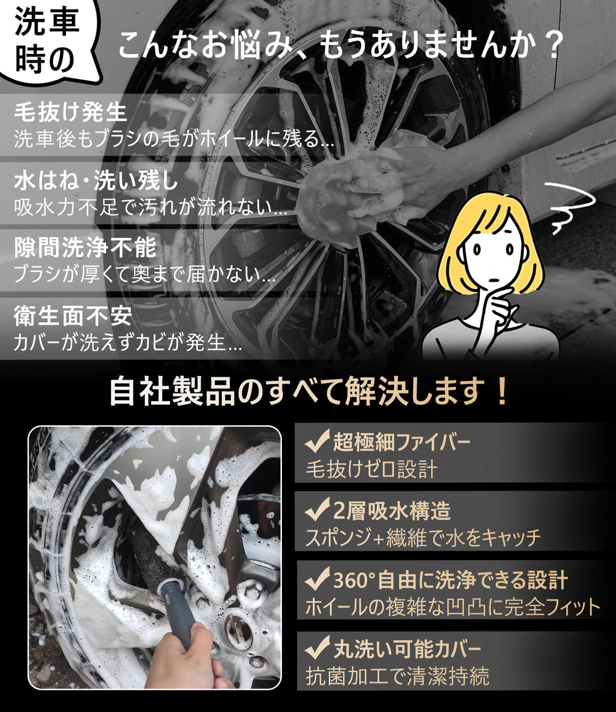 洗車ブラシ 車用 タイヤブラシ ホイールブラシ   自転車 バイク トラック対応 洗車グッズ カー用品 掃除道具 清掃ブラシ 1個入り
