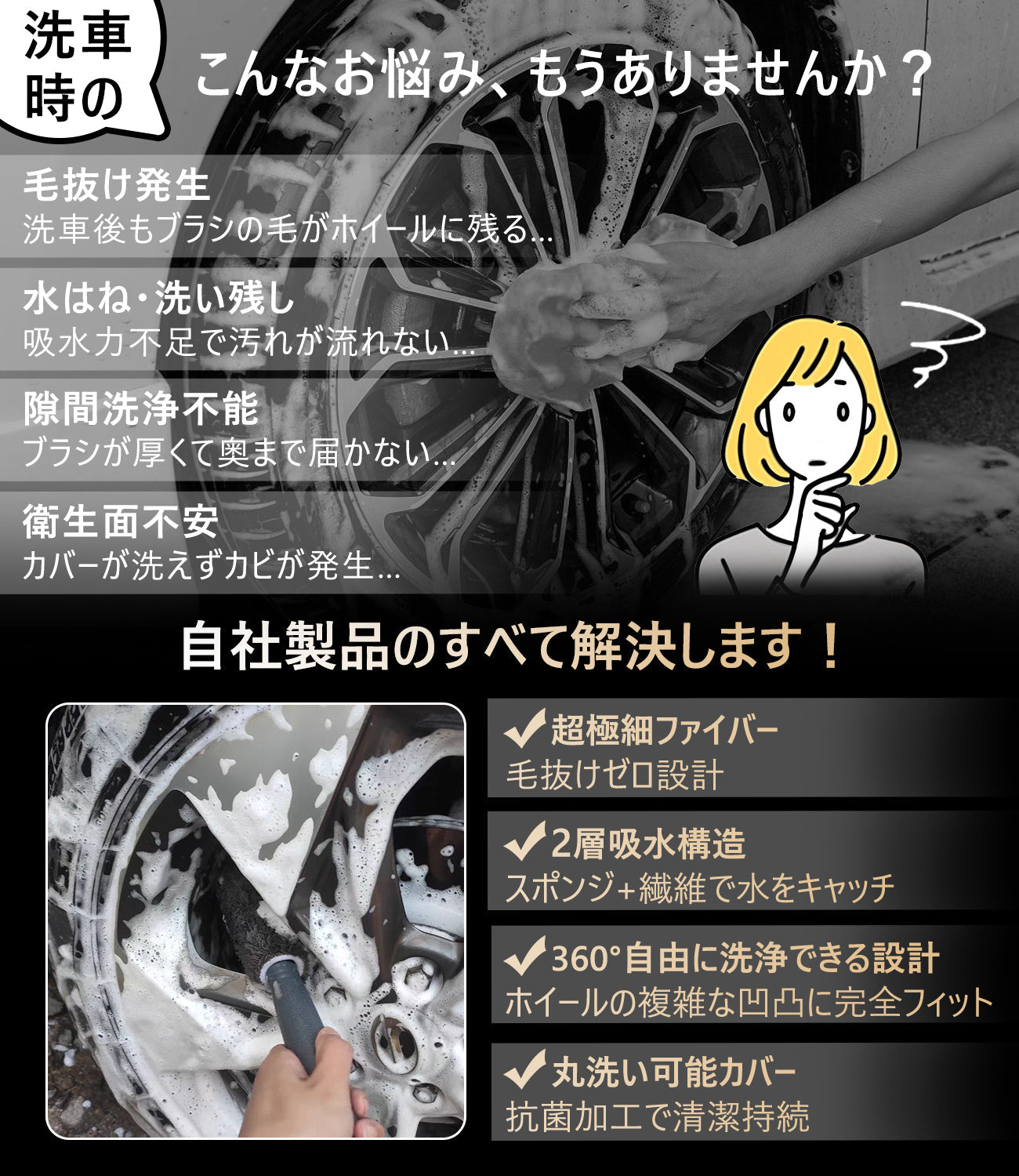 洗車ブラシ 車用 タイヤブラシ ホイールブラシ   自転車 バイク トラック対応 洗車グッズ カー用品 掃除道具 清掃ブラシ 1個入り