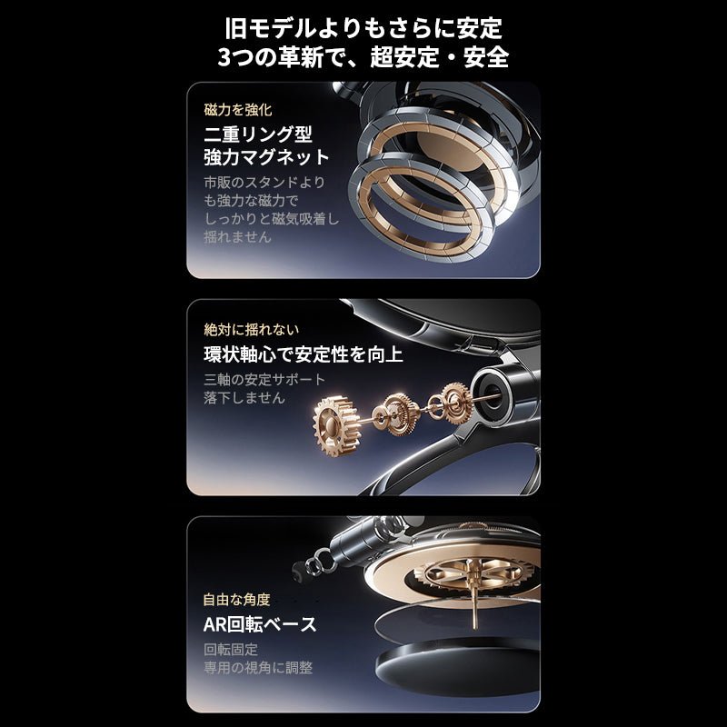 マグネット車載スマホホルダー超強力吸着 多角度調整 360°回転な台座 車用ホルダー 折りたたみ式 片手操作 安定 落ちない 全機種対応 - iCarCompanion