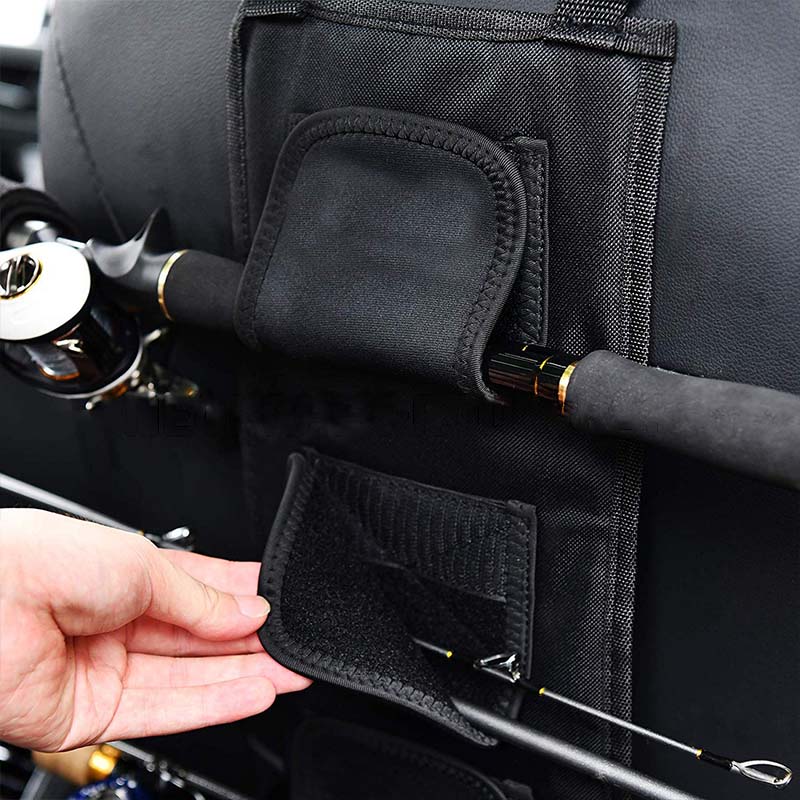 車用収納 釣り竿ラック 多機能 しっかり シートバック用 マジックテープ固定 釣り道具収納 - iCarCompanion
