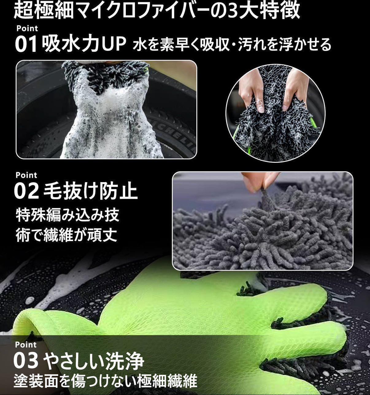 洗車グローブ マイクロファイバー ゴリラの手型 スポンジ  ボディー用 傷防止 吸水速乾 手洗い 洗車用品 車 バイク 洗車グッズ 掃除 手袋型 洗車タオル代用 1個入り