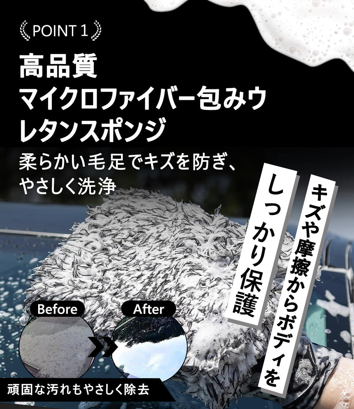 洗車 ウォッシュパッド 傷防止 洗車スポンジ 吸水性抜群 マイクロファイバー 極厚タイプ ボディに優しい 洗車キズを防ぐ 滑りやすい構造 手洗い用 22*15.5*5cm