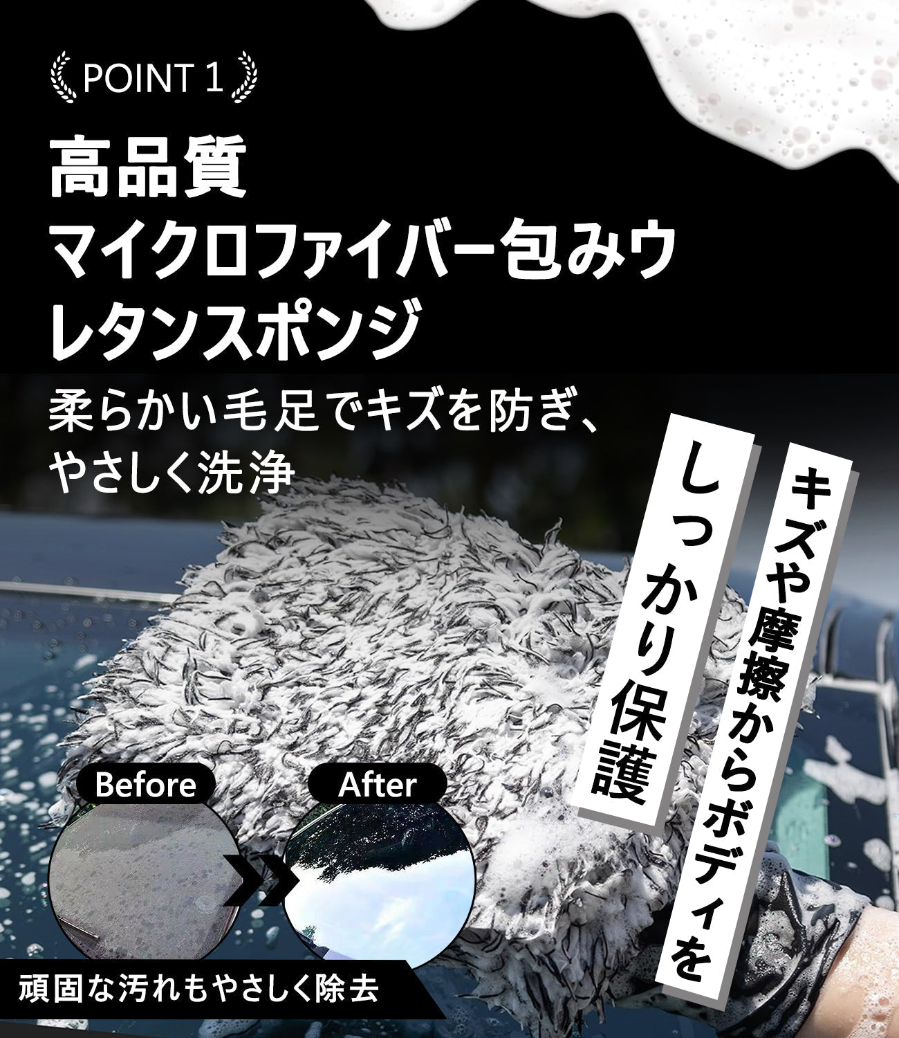 洗車 ウォッシュパッド 傷防止 洗車スポンジ 吸水性抜群 マイクロファイバー 極厚タイプ ボディに優しい 洗車キズを防ぐ 滑りやすい構造 手洗い用 22*15.5*5cm