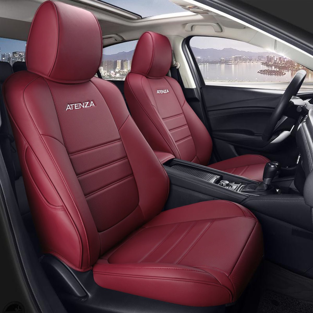 マツダ アテンザ専用 高級レザー シートカバー ロゴ入り 4色 防水 スポーツ感 全席セット - iCarCompanion