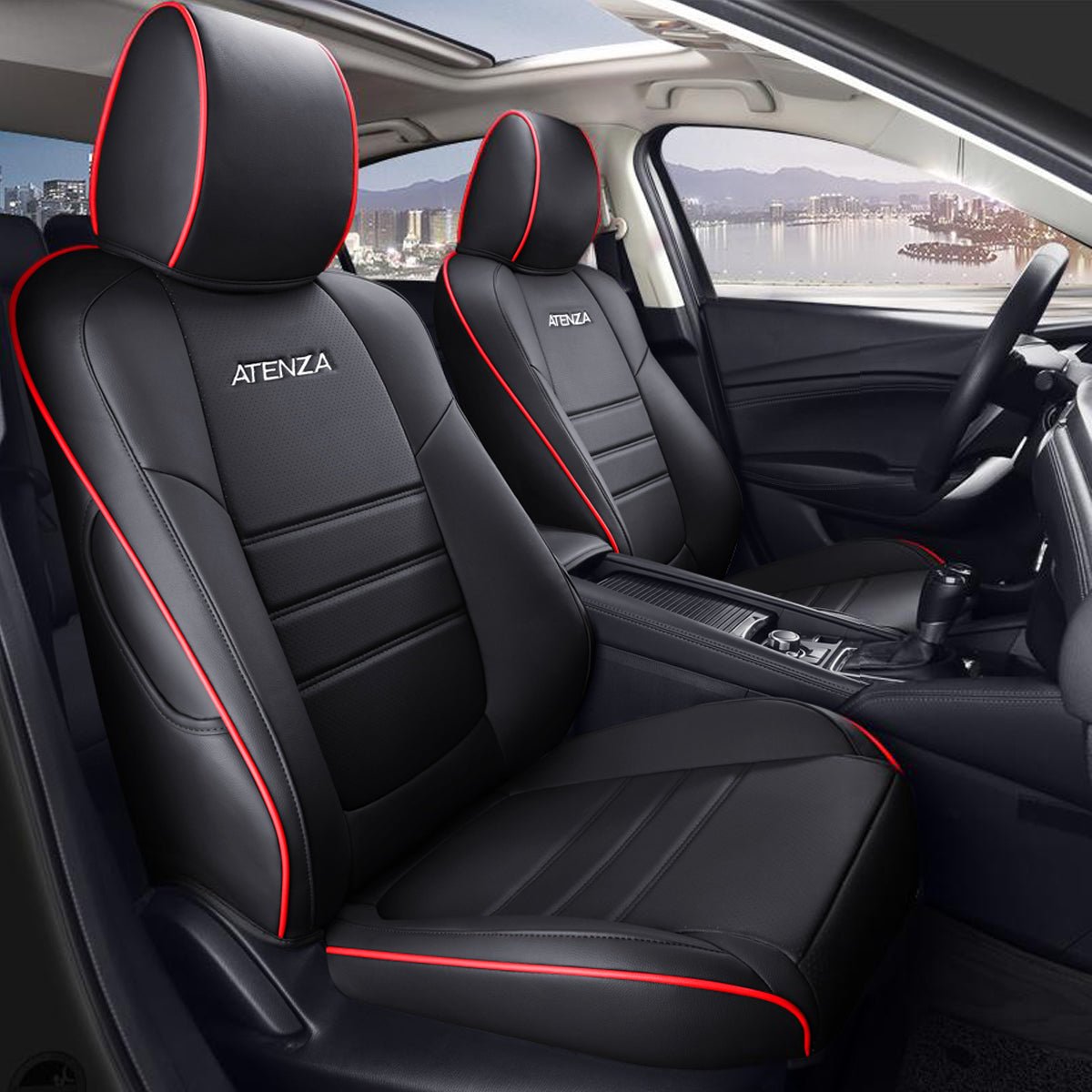 マツダ アテンザ専用 高級レザー シートカバー ロゴ入り 4色 防水 スポーツ感 全席セット - iCarCompanion