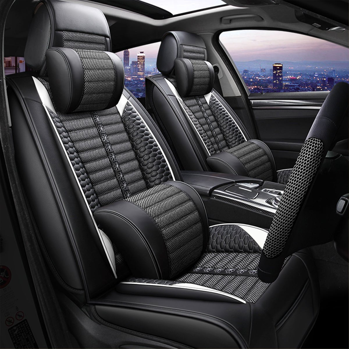 リネン製 汎用シートカバー フィット感抜群 4色 通気防水 耐摩耗性 軽/普自動車 SUV - iCarCompanion