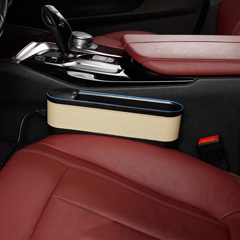 車用収納ボックス 多機能 多色ライト付き スマホ充電 おしゃれ シートギャップ 隙間収納 - iCarCompanion