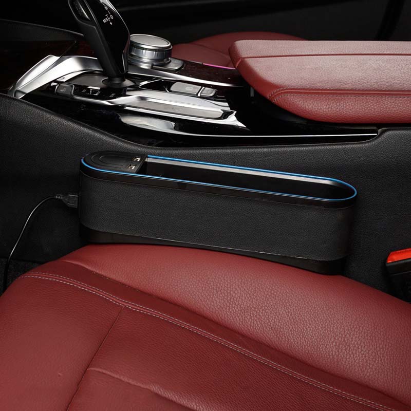 車用収納ボックス 多機能 多色ライト付き スマホ充電 おしゃれ シートギャップ 隙間収納 - iCarCompanion