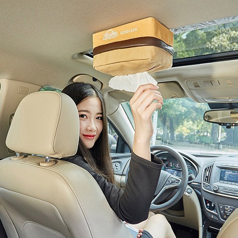車用 ティッシュケースティッシュボックス サンバイザー取付 車 収納 簡単取付 ワンタッチ取付 収納ポケット高級質感 取付簡単 車用品 - iCarCompanion