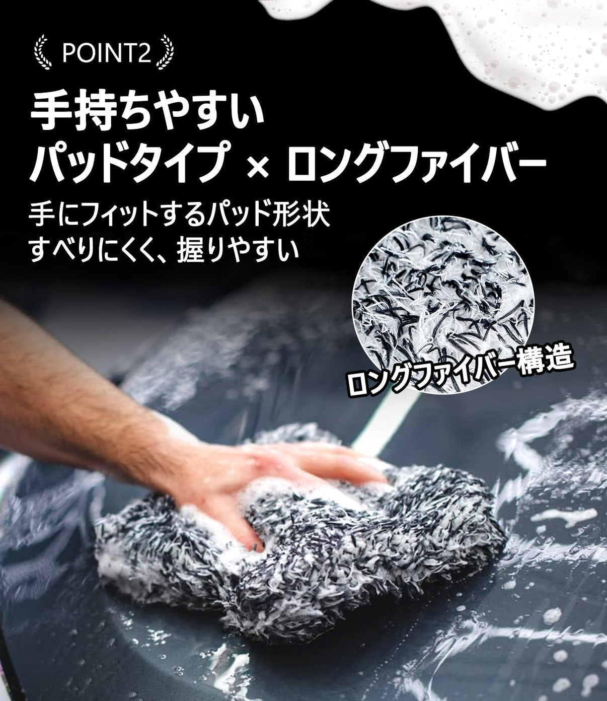 洗車 ウォッシュパッド 傷防止 洗車スポンジ 吸水性抜群 マイクロファイバー 極厚タイプ ボディに優しい 洗車キズを防ぐ 滑りやすい構造 手洗い用 22*15.5*5cm