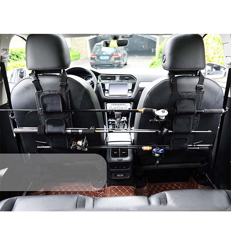 車用収納 釣り竿ラック 多機能 しっかり シートバック用 マジックテープ固定 釣り道具収納 - iCarCompanion