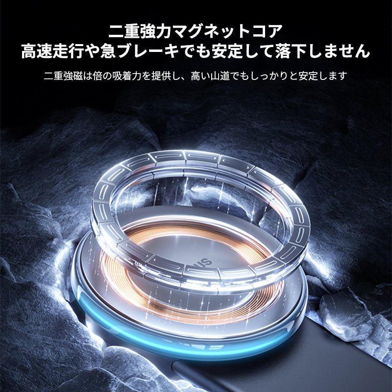 車載ワイヤレス充電器 LEDライト付き360度回転 安定性 粘着ゲル吸盤＆エアコン吹き出し口式兼用 片手操作 置くだけワイヤレス充電 スマホホルダー 車用スマホホルダー | iCarCompanion