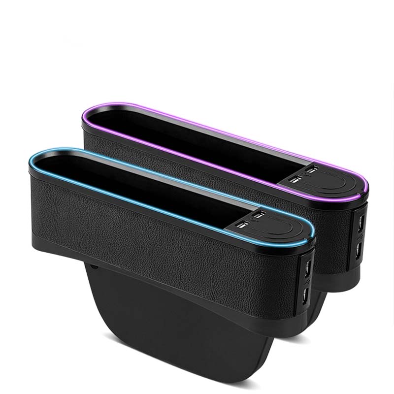 車用収納ボックス 多機能 多色ライト付き スマホ充電 おしゃれ シートギャップ 隙間収納 - iCarCompanion