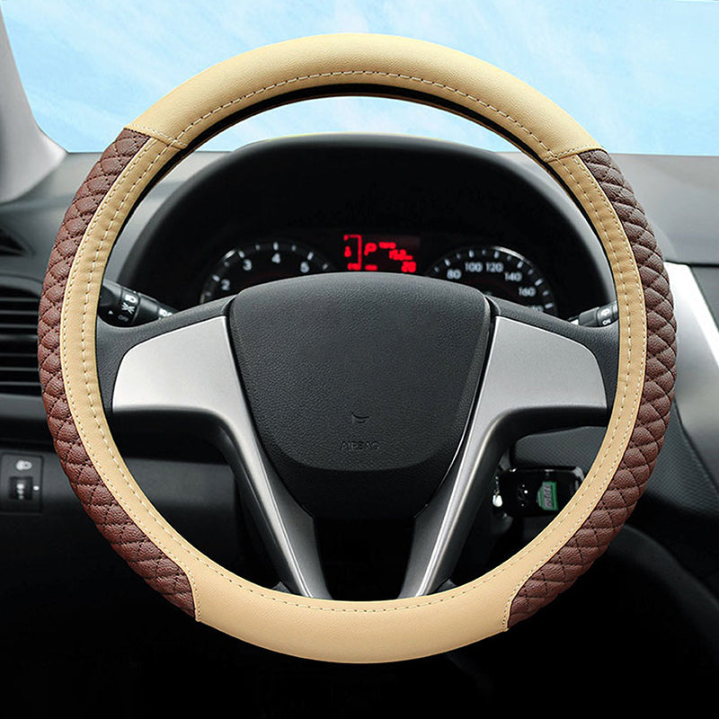 ハンドルカバー PUレザー グリップ感抜群 四季 菱形 おしゃれ 滑り防止 触感よく 菱形の刺繍 35~38CM 専用ハンドルカバー | iCarCompanion