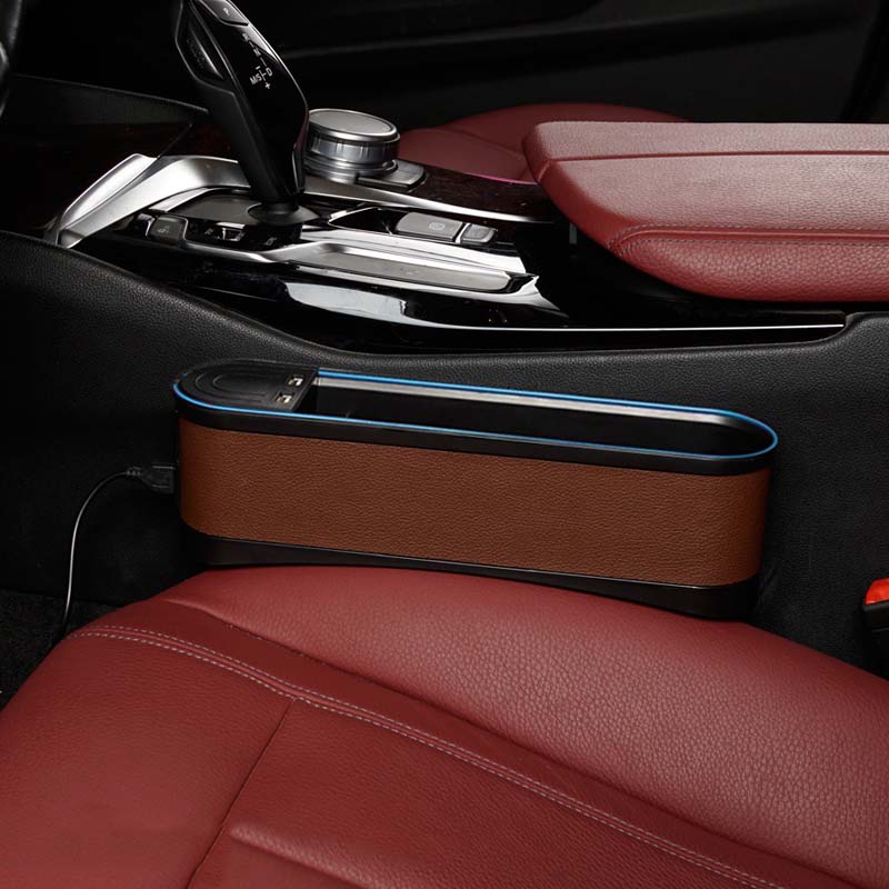 車用収納ボックス 多機能 多色ライト付き スマホ充電 おしゃれ シートギャップ 隙間収納 - iCarCompanion