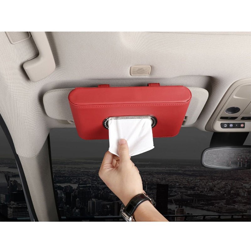 車用 ティッシュケース カバー カー 用品 アクセサリー PUレザー 革 箱 ティッシュ 取り付け簡単 車用品 家庭用便利グッズ 吊り下げ式 置き式 - iCarCompanion