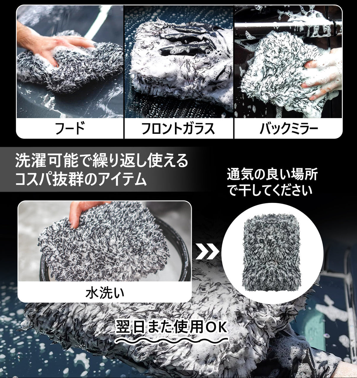 洗車 ウォッシュパッド 傷防止 洗車スポンジ 吸水性抜群 マイクロファイバー 極厚タイプ ボディに優しい 洗車キズを防ぐ 滑りやすい構造 手洗い用 22*15.5*5cm
