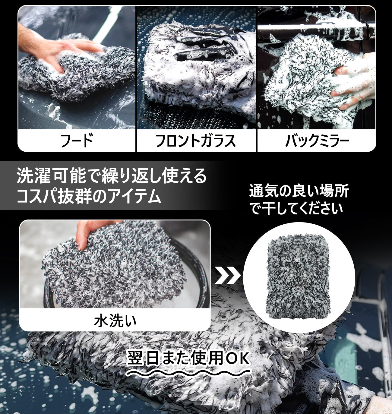 洗車 ウォッシュパッド 傷防止 洗車スポンジ 吸水性抜群 マイクロファイバー 極厚タイプ ボディに優しい 洗車キズを防ぐ 滑りやすい構造 手洗い用 22*15.5*5cm