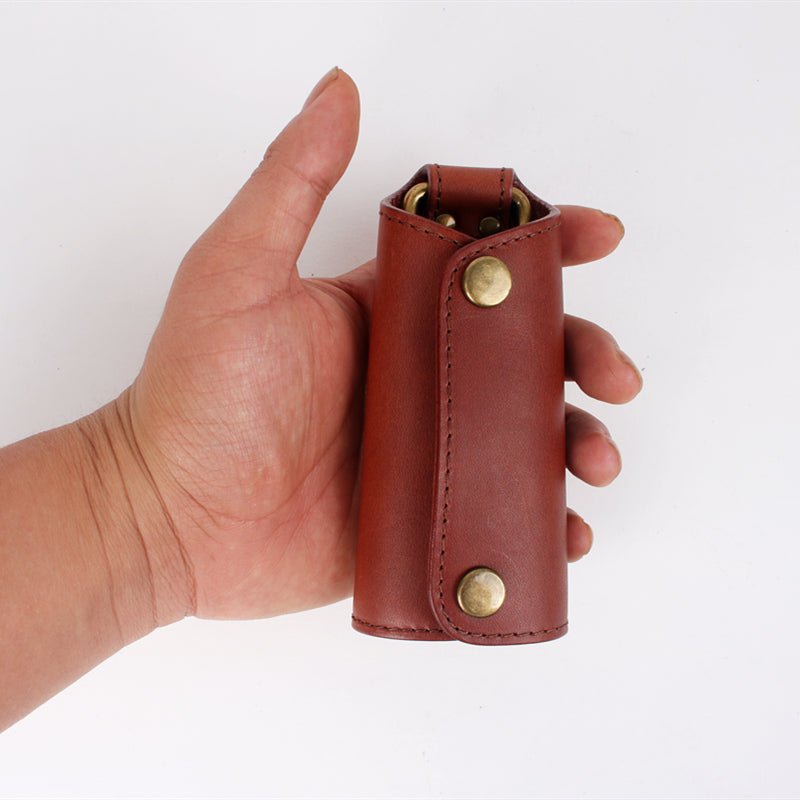 汎用 車キーケース 本革キーカバー 真鍮ボタン おしゃれ シンプルデザイン - iCarCompanion