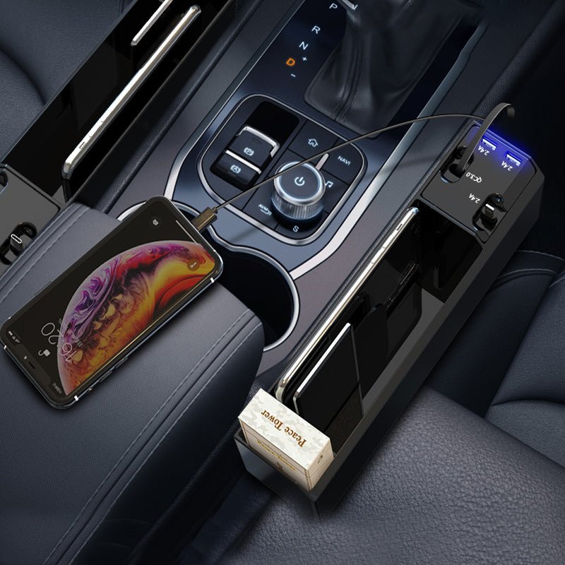 車用収納ボックス 隙間収納 スマホ充電 多機能 実用 便利 シートポケット ギャップ収納 - iCarCompanion