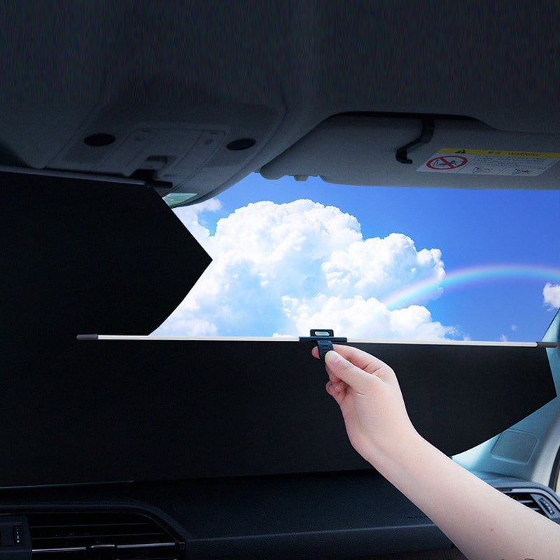 車用サンシェード フロントガラス 自動巻き取り  断熱 紫外線 UVカット 取付収納便利 専用サンシェード | iCarCompanion
