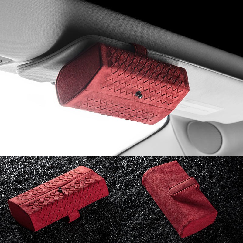 車用収納 豪華スエード 多機能 おしゃれ メガネクリップ サンバイザー収納 サングラスケース - iCarCompanion