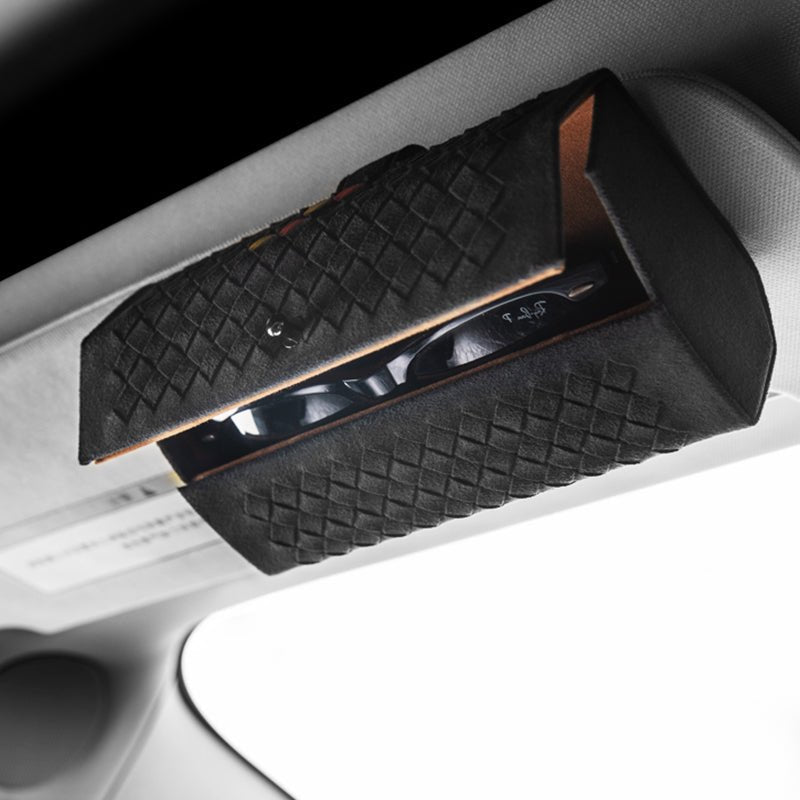 車用収納 豪華スエード 多機能 おしゃれ メガネクリップ サンバイザー収納 サングラスケース - iCarCompanion