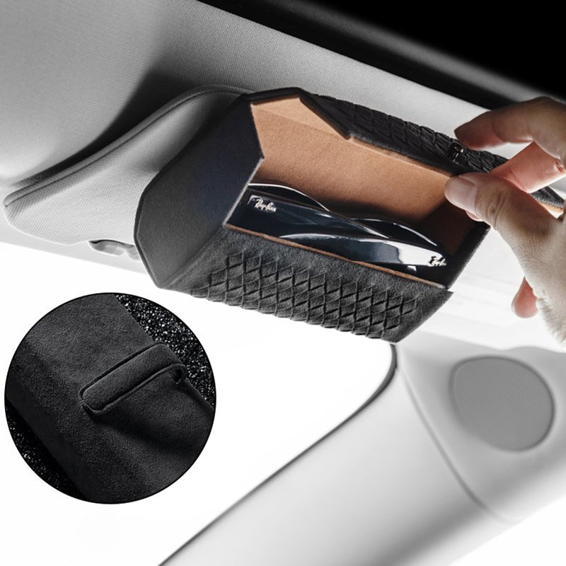車用収納 豪華スエード 多機能 おしゃれ メガネクリップ サンバイザー収納 サングラスケース - iCarCompanion