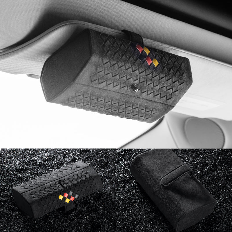 車用収納 豪華スエード 多機能 おしゃれ メガネクリップ サンバイザー収納 サングラスケース - iCarCompanion