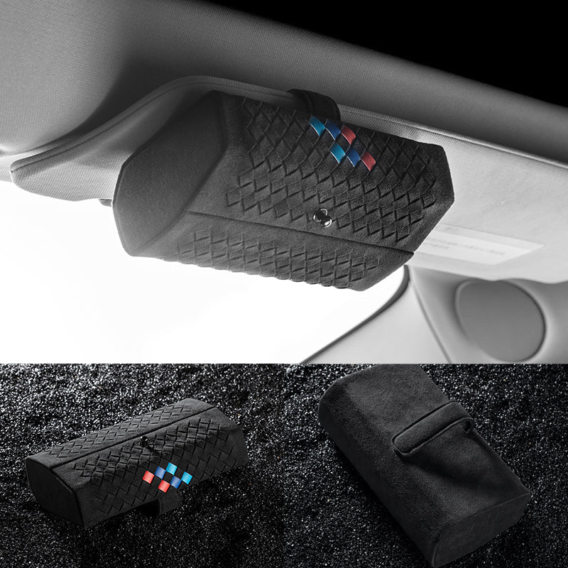車用収納 豪華スエード 多機能 おしゃれ メガネクリップ サンバイザー収納 サングラスケース - iCarCompanion