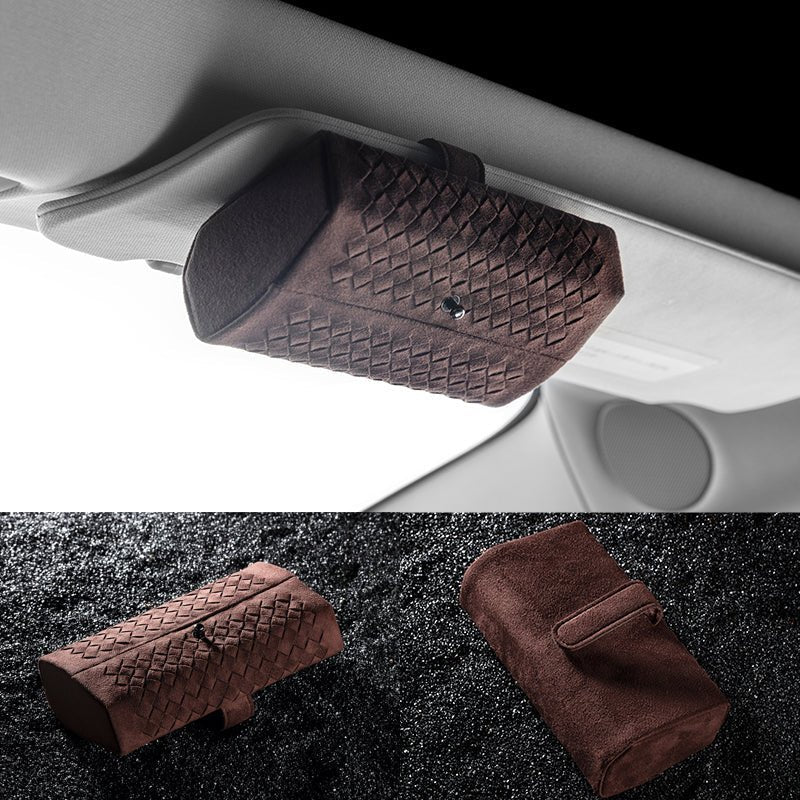 車用収納 豪華スエード 多機能 おしゃれ メガネクリップ サンバイザー収納 サングラスケース - iCarCompanion