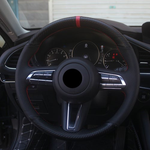 MAZDAマツダ 本革 ハンドルカバー 編み込み式 カーボン調 グリップ感抜群 かっこいい 専用ハンドルカバー | iCarCompanion