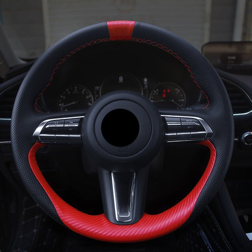 MAZDAマツダ 本革 ハンドルカバー 編み込み式 カーボン調 グリップ感抜群 かっこいい 専用ハンドルカバー | iCarCompanion