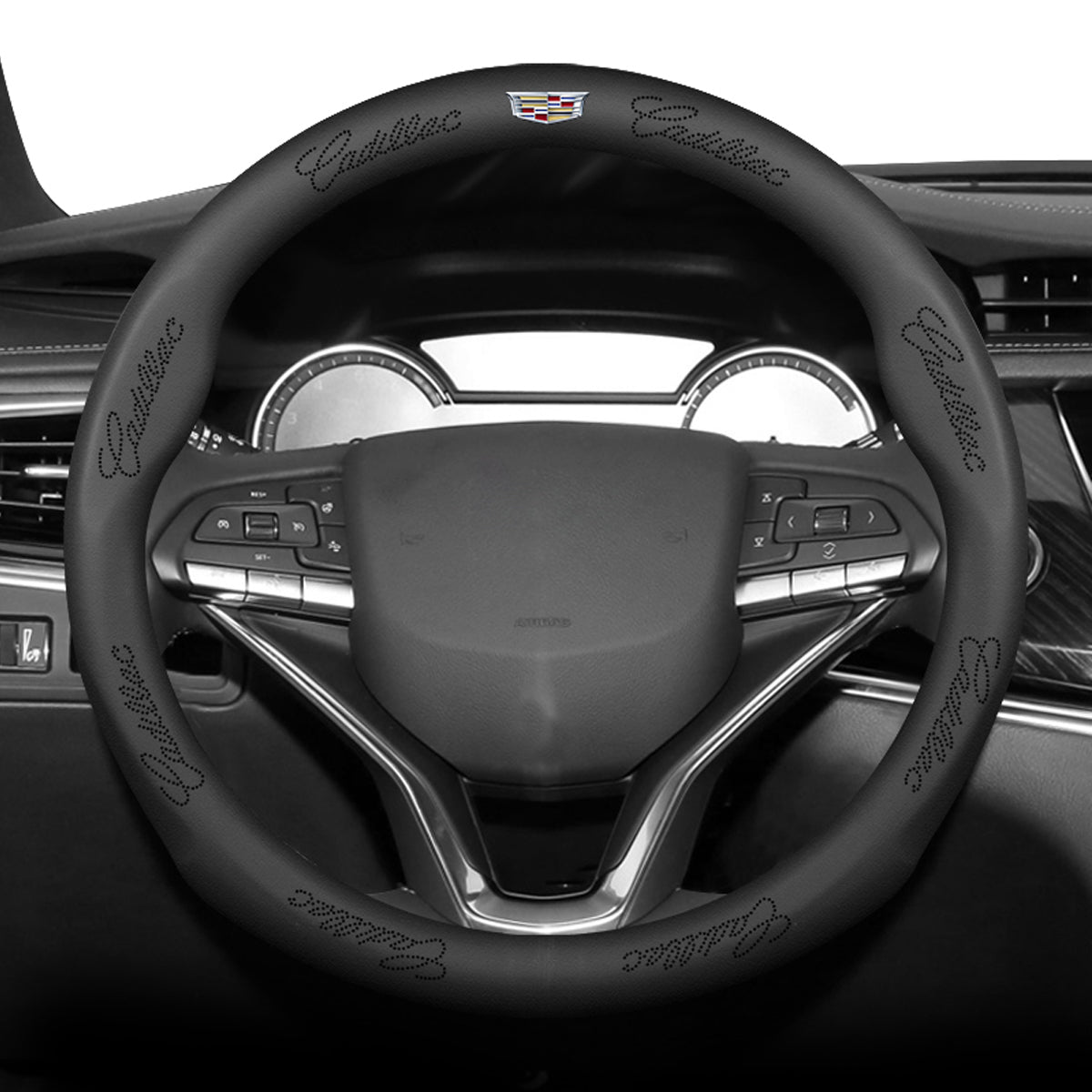Cadillacキャデラック 牛革 本革レザー ハンドルカバー かっこいい スポーツ感 Ｏ型 37~38CM 専用ハンドルカバー | iCarCompanion