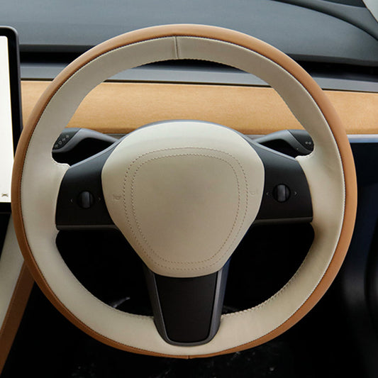 TESLAテスラ model3/Y/X/S 本革 高級ハンドルカバー 編み込み式  オーダーメイド 専用ハンドルカバー | iCarCompanion